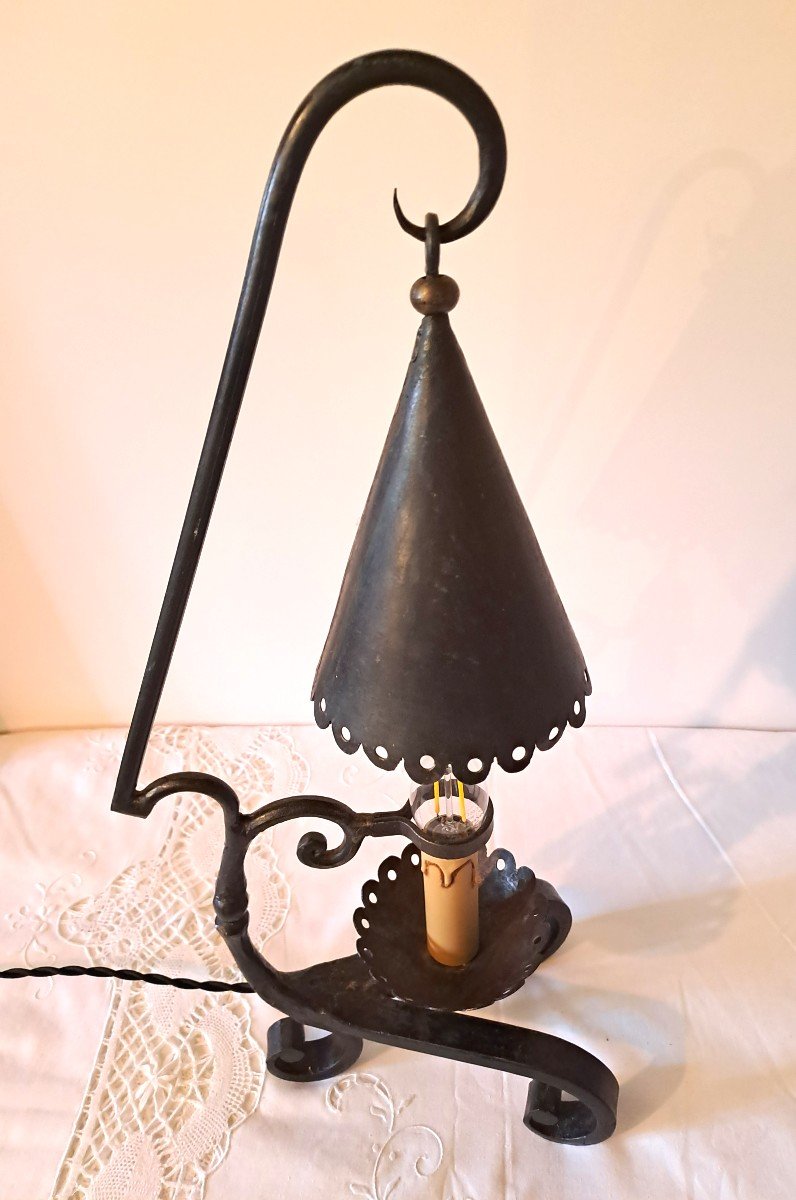 Candlestick With Suspended Wrought Iron Brutalist Style Snuffer-photo-8