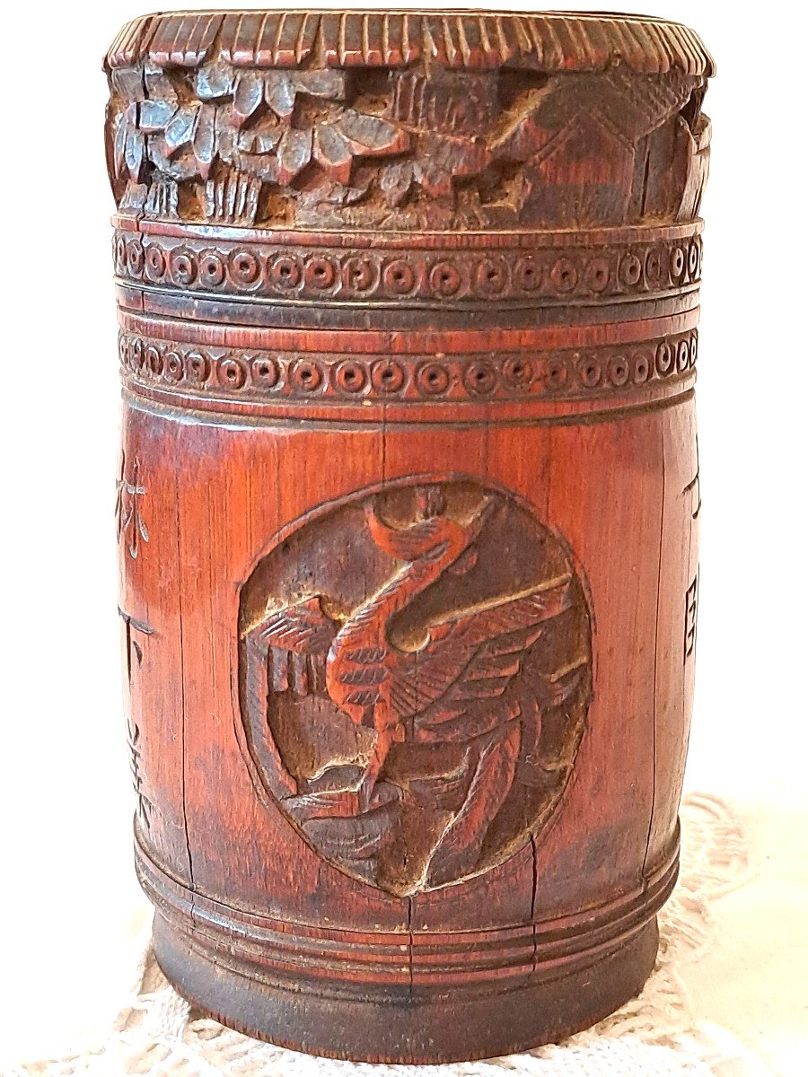 Tea Or Tobacco Pot In Carved Bamboo, China Circa 1900-photo-2