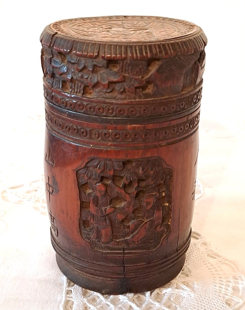 Tea Or Tobacco Pot In Carved Bamboo, China Circa 1900-photo-1