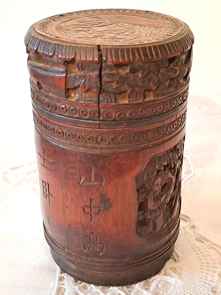 Tea Or Tobacco Pot In Carved Bamboo, China Circa 1900-photo-2