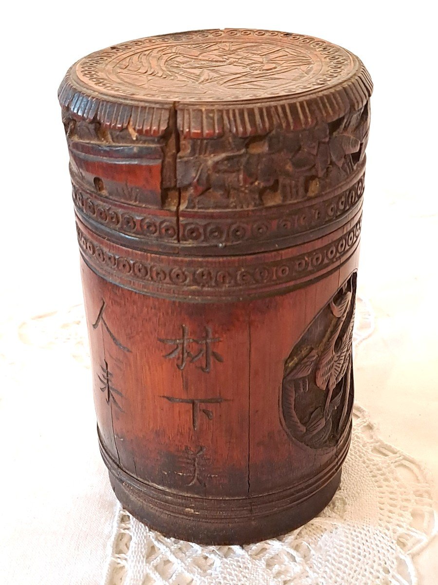 Tea Or Tobacco Pot In Carved Bamboo, China Circa 1900-photo-5