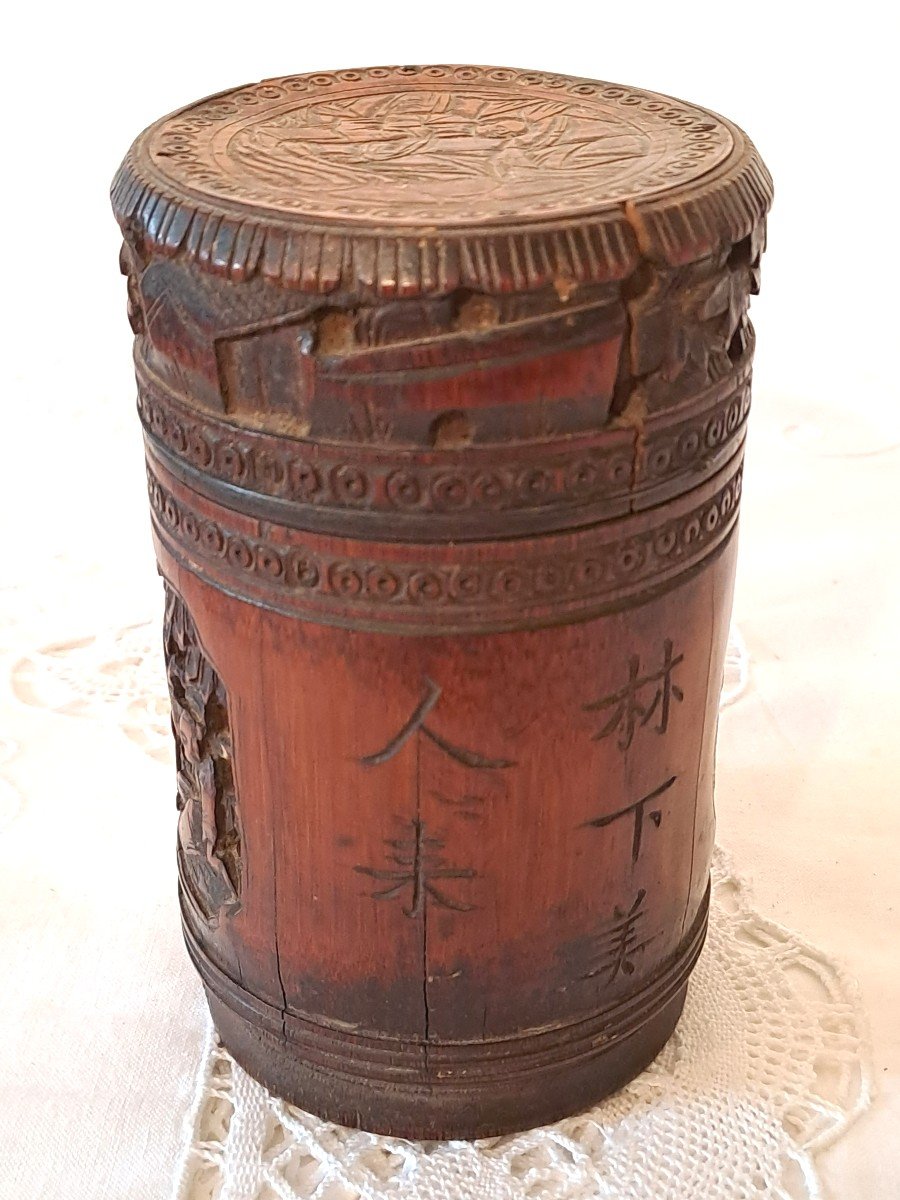 Tea Or Tobacco Pot In Carved Bamboo, China Circa 1900-photo-6