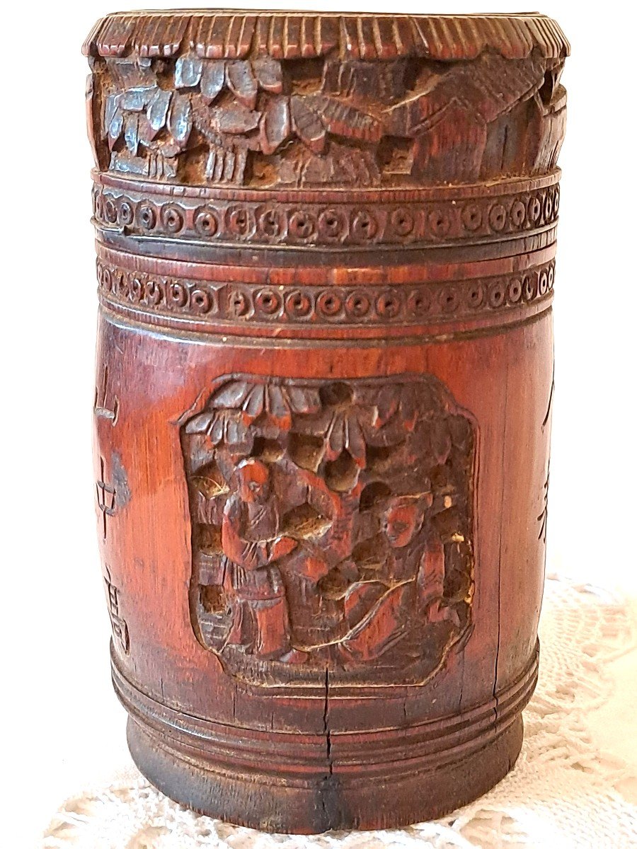 Tea Or Tobacco Pot In Carved Bamboo, China Circa 1900