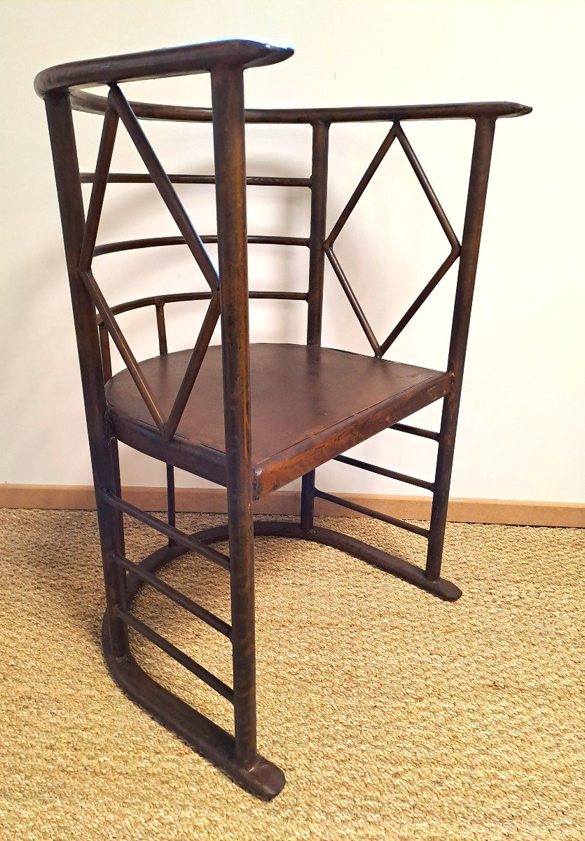 Pair Of Armchairs In The Style Of Josef Hoffmann, In Corten Steel Aspect Metal, XXth-photo-6