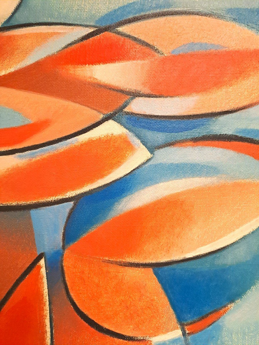 Jean-pierre Schecroun (1929-1991), Blue And Orange Composition, Oil On Canvas, XXth Century-photo-6