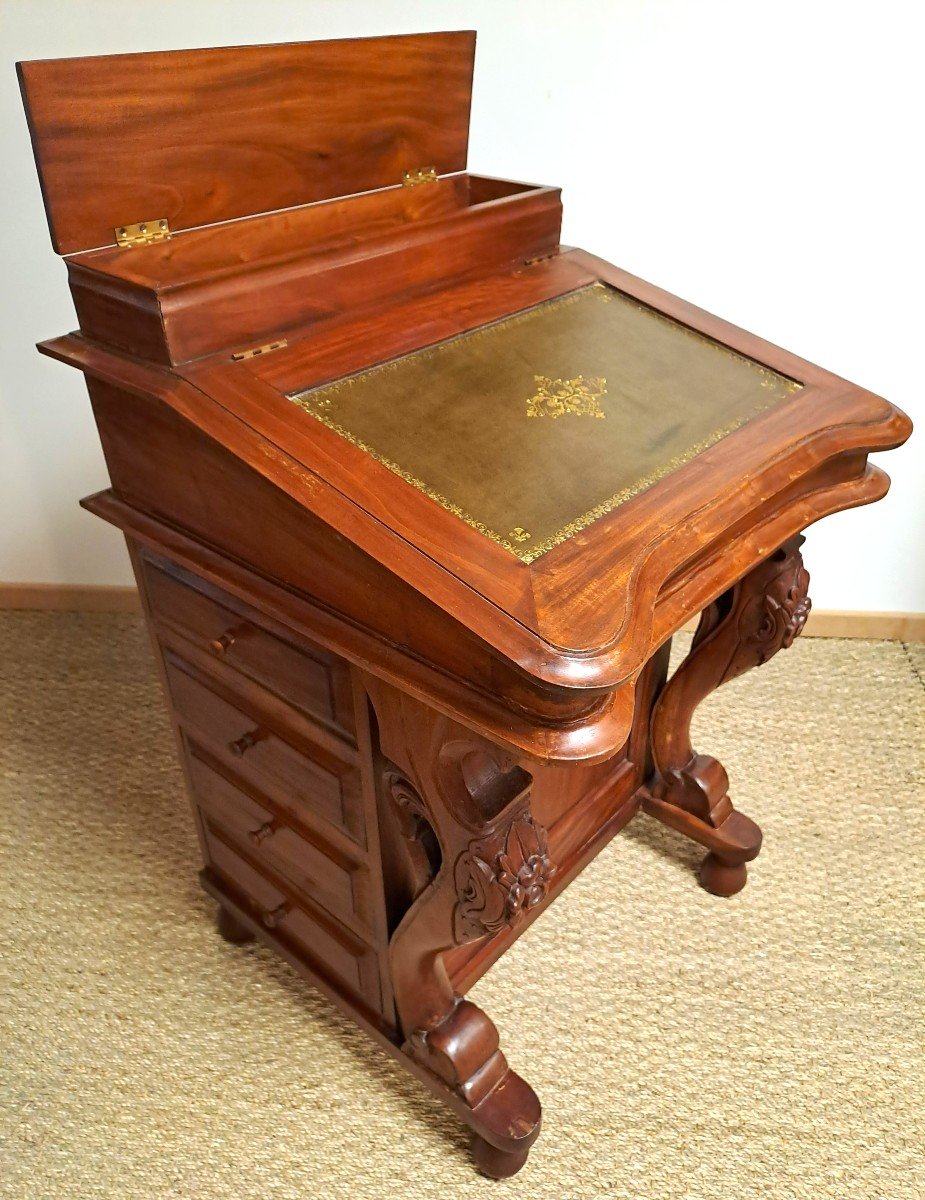 Mahogany Davenport Desk And Green Leather-wrapped Top, 19th Century-photo-4