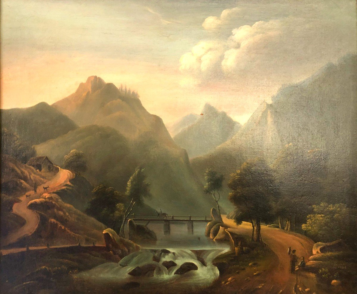 Lalande (late 18th Century - Early 19th Century), Oil On Canvas, Neoclassical Animated Landscape-photo-2