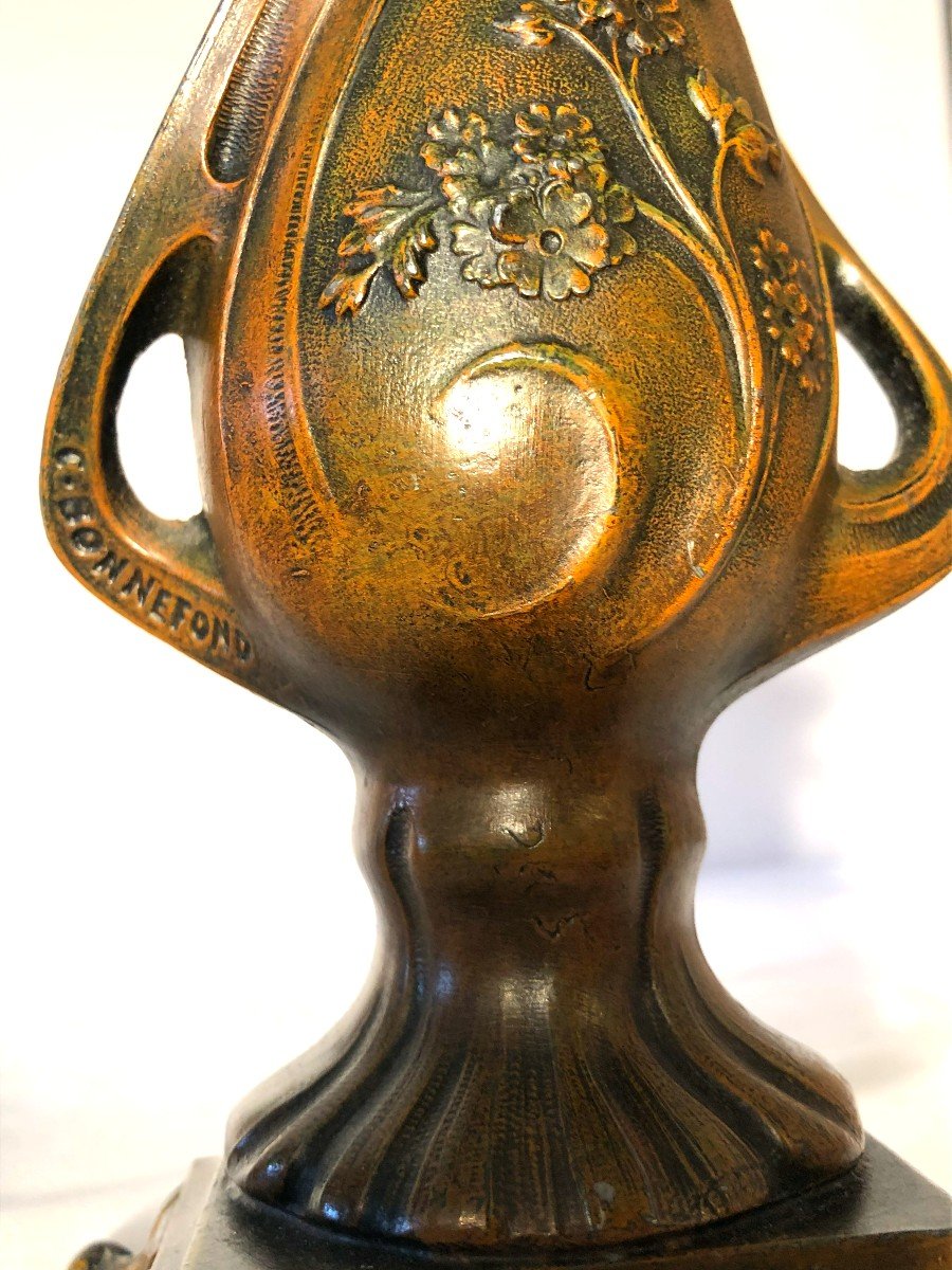 Claude Bonnefond (1868 - 1936), Vase Soliflore Art Nouveau en Métal Patiné Bronze, Fin XIXème-photo-3