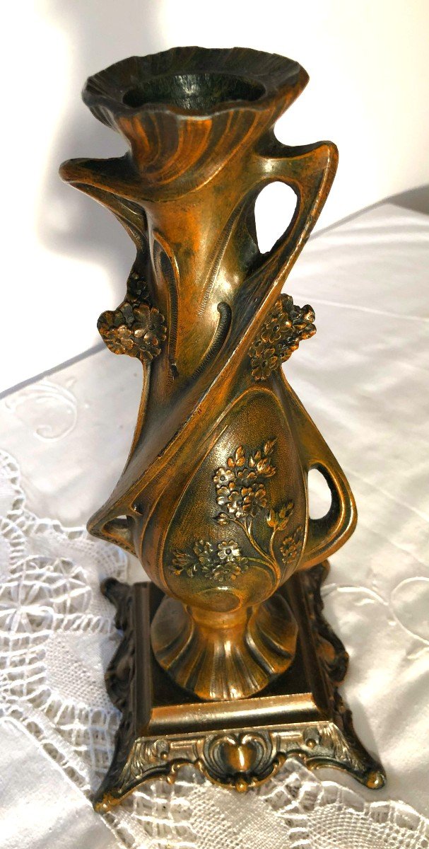 Claude Bonnefond (1868 - 1936), Vase Soliflore Art Nouveau en Métal Patiné Bronze, Fin XIXème-photo-4