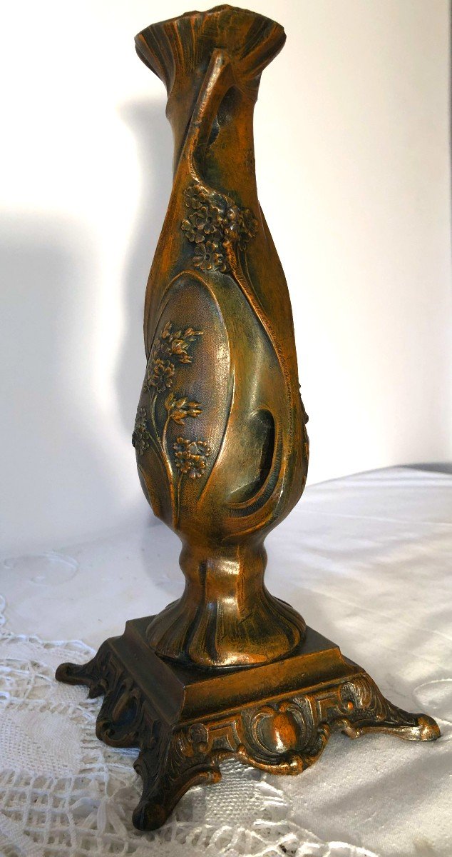 Claude Bonnefond (1868 - 1936), Vase Soliflore Art Nouveau en Métal Patiné Bronze, Fin XIXème-photo-1