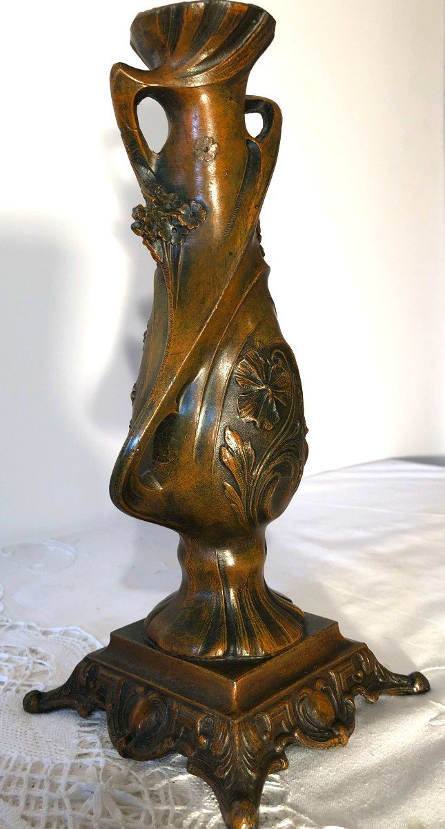 Claude Bonnefond (1868 - 1936), Vase Soliflore Art Nouveau en Métal Patiné Bronze, Fin XIXème-photo-2