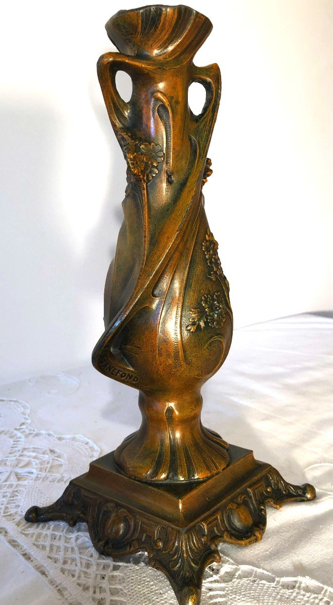 Claude Bonnefond (1868 - 1936), Vase Soliflore Art Nouveau en Métal Patiné Bronze, Fin XIXème-photo-4