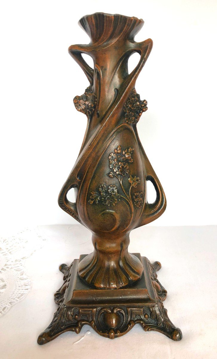 Claude Bonnefond (1868 - 1936), Vase Soliflore Art Nouveau en Métal Patiné Bronze, Fin XIXème-photo-5