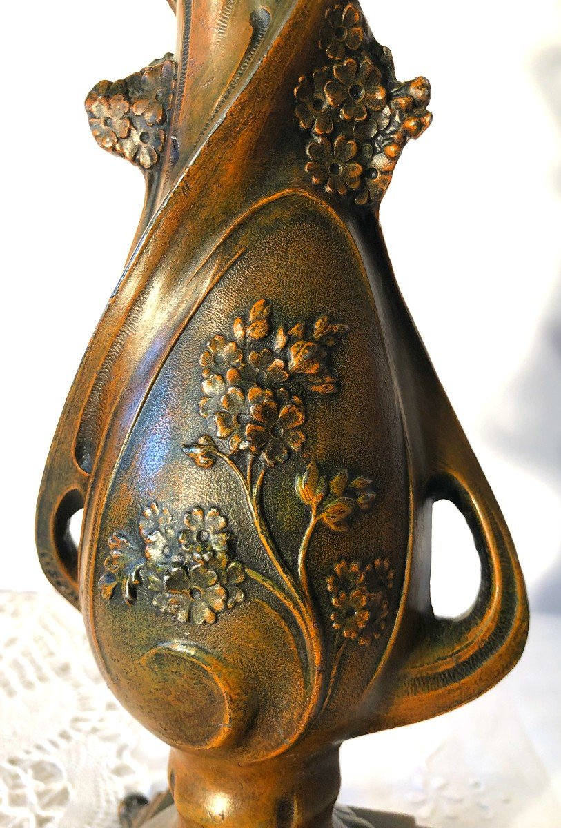 Claude Bonnefond (1868 - 1936), Vase Soliflore Art Nouveau en Métal Patiné Bronze, Fin XIXème-photo-6