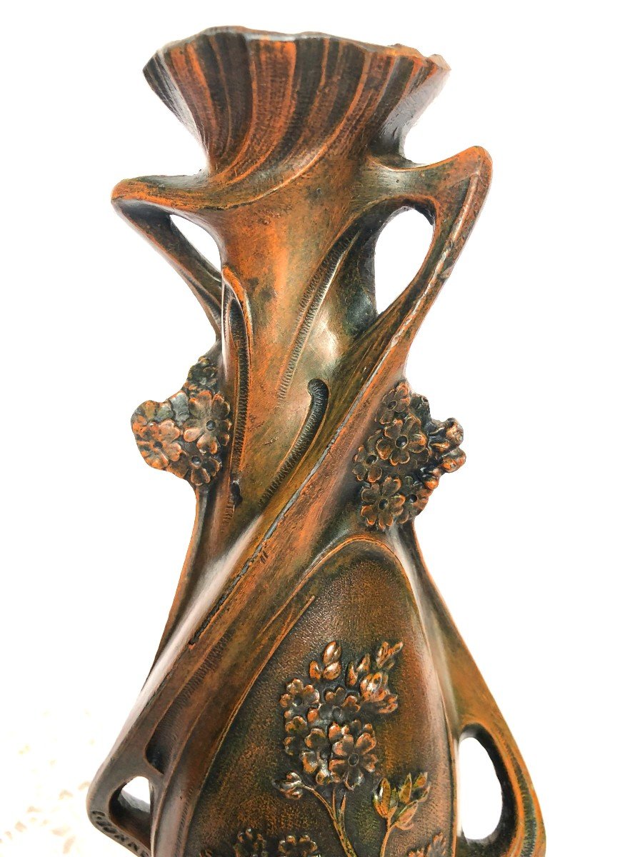 Claude Bonnefond (1868 - 1936), Vase Soliflore Art Nouveau en Métal Patiné Bronze, Fin XIXème-photo-8