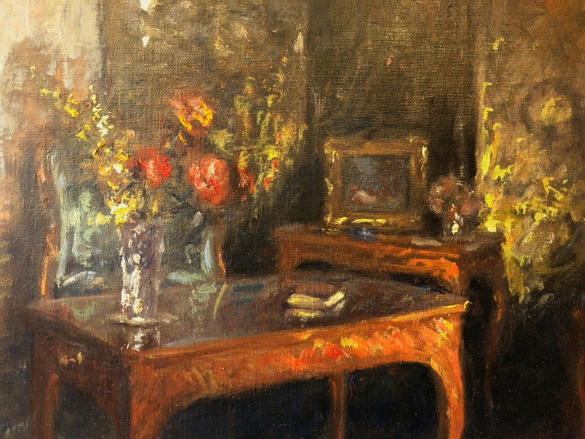 Paul-François-Marie Urtin (1874 - 1962), Huile Sur Toile, Intérieur au Salon de Style Louis XV-photo-4