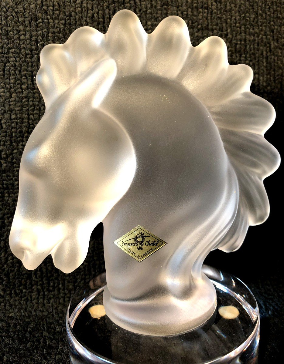 Paperweight With The Effigy Of A Horse's Head, Vannes-le-châtel Crystal Factory, 20th Century-photo-2