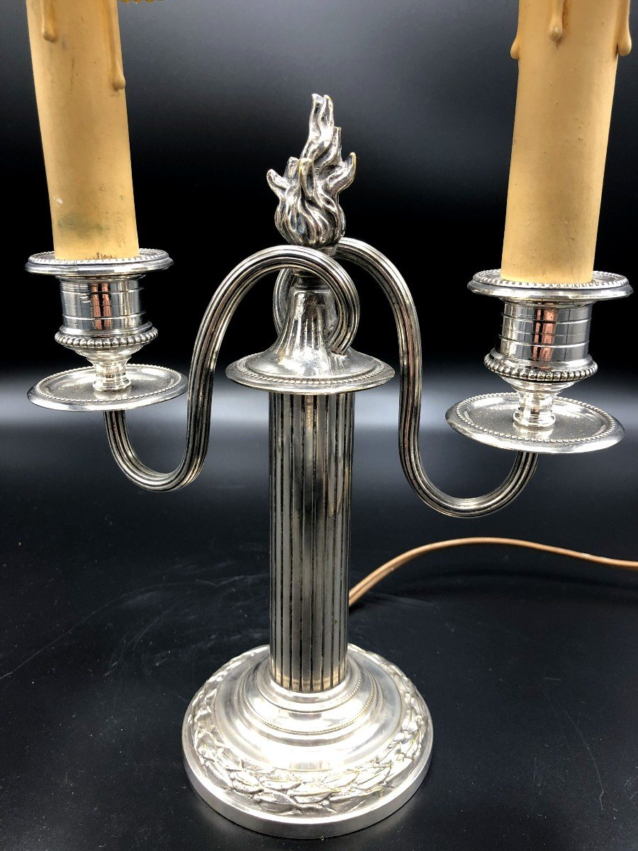 Louis XVI Style Electrified Silver Bronze Candelabra-photo-4