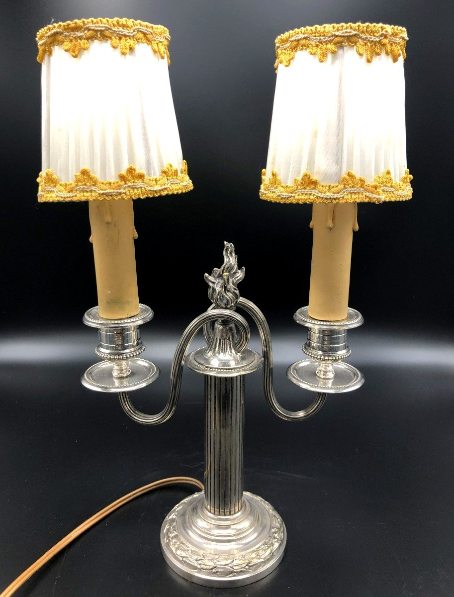 Louis XVI Style Electrified Silver Bronze Candelabra-photo-2