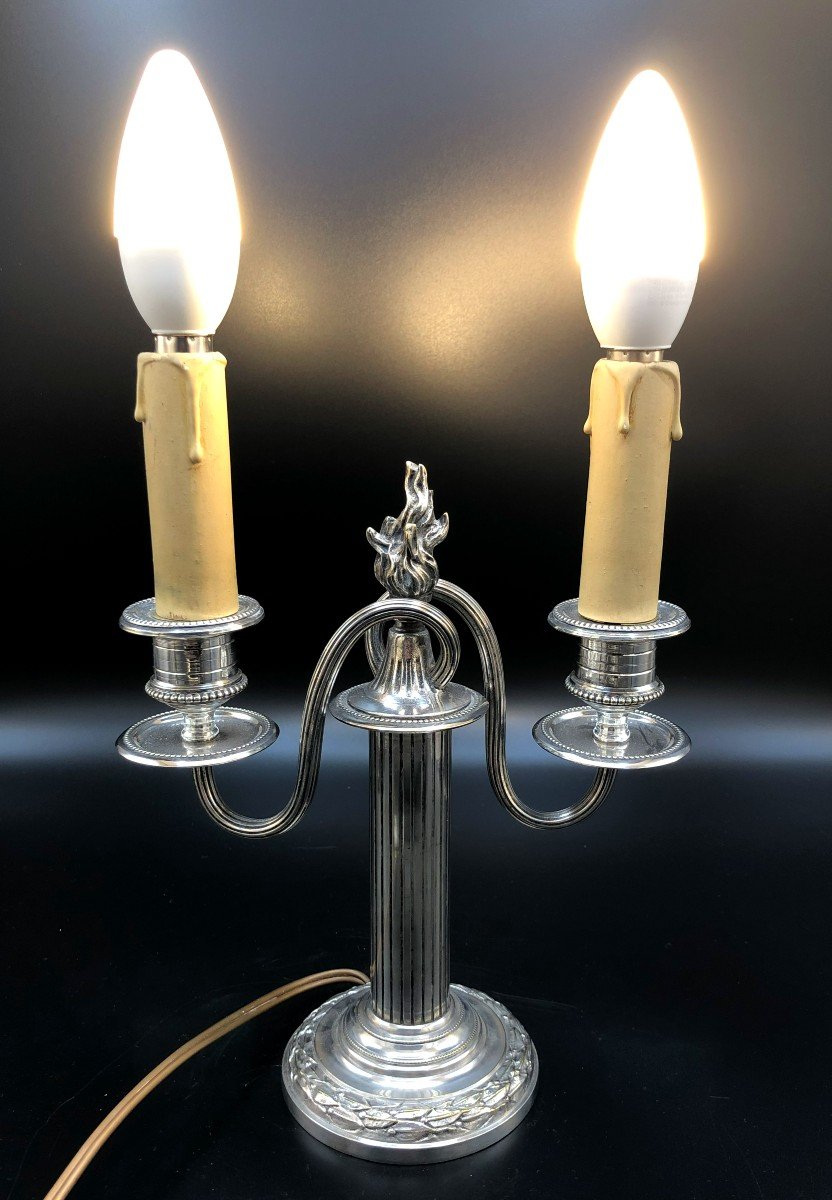 Louis XVI Style Electrified Silver Bronze Candelabra-photo-2