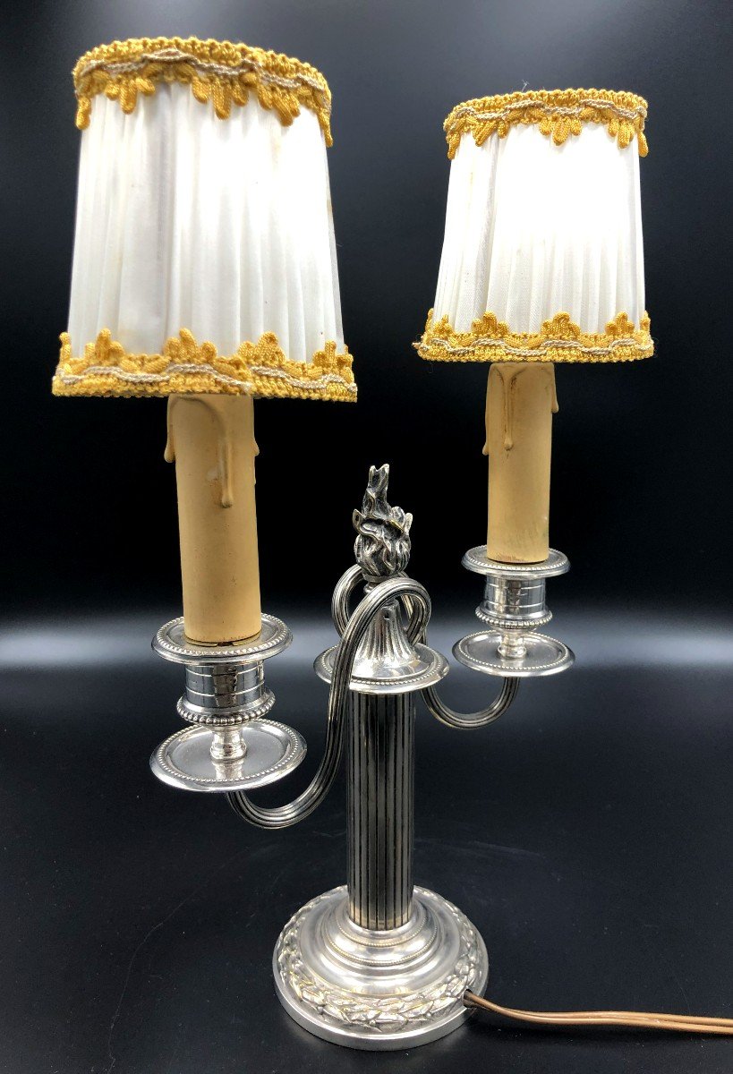 Louis XVI Style Electrified Silver Bronze Candelabra-photo-3