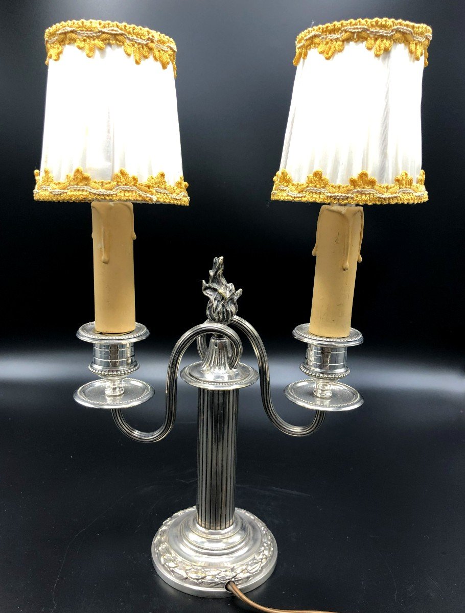 Louis XVI Style Electrified Silver Bronze Candelabra-photo-7