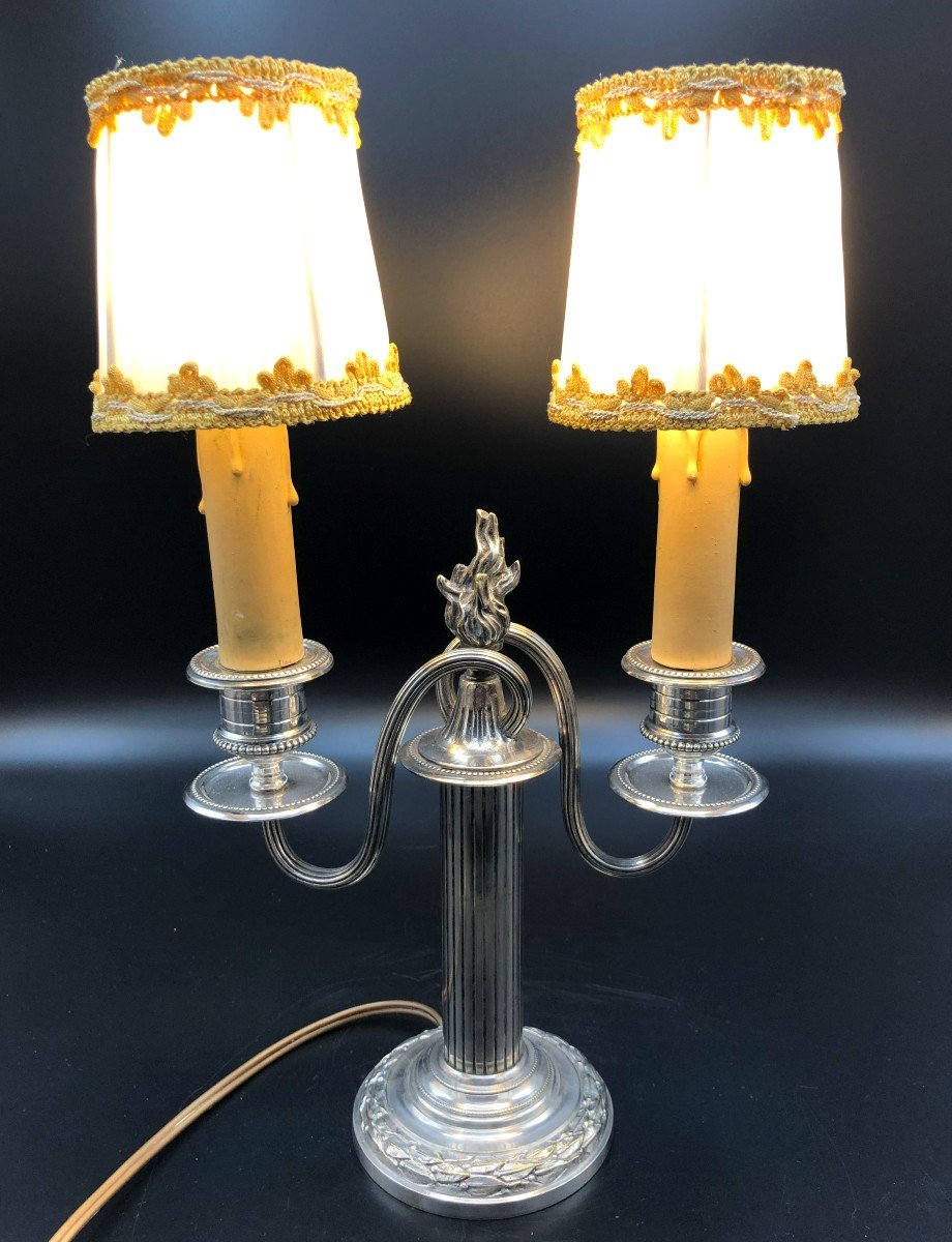 Louis XVI Style Electrified Silver Bronze Candelabra