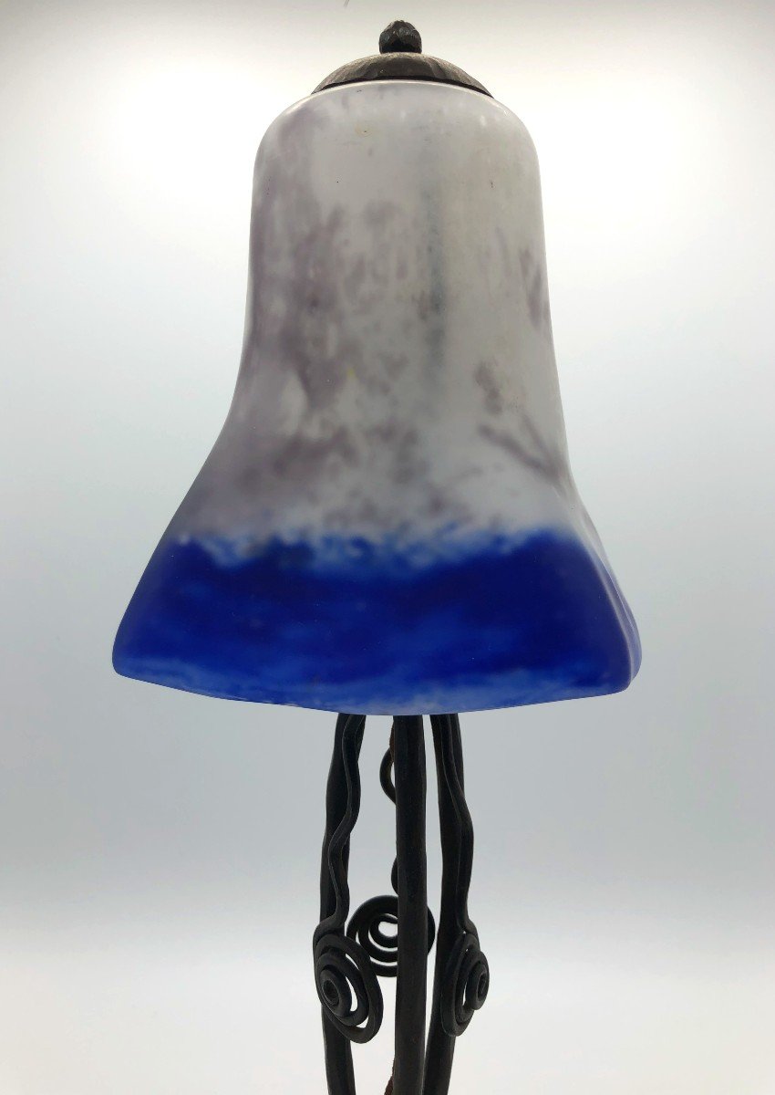 Art Deco Lamp Wrought Iron Base And Glass Paste Tulip, Early 20th Century-photo-6