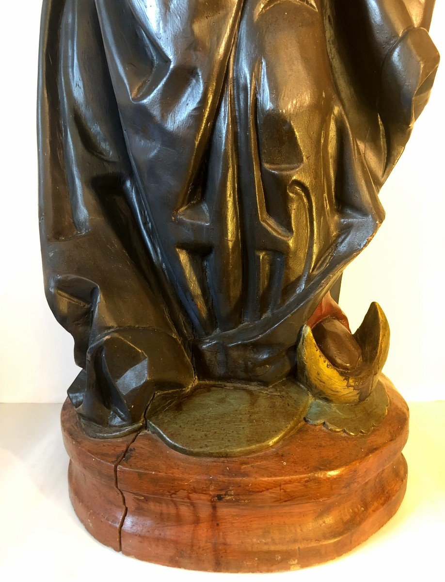 Statue de la Vierge à l’Enfant, Grande Sculpture en Bois Polychrome, XIXème Siècle-photo-8