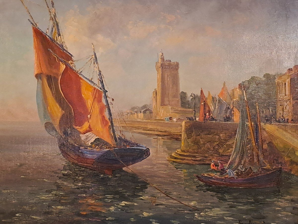 Gabriel Augizeau, Oil On Canvas "marine Des Sables d'Olonne", Mid 20th Century-photo-2