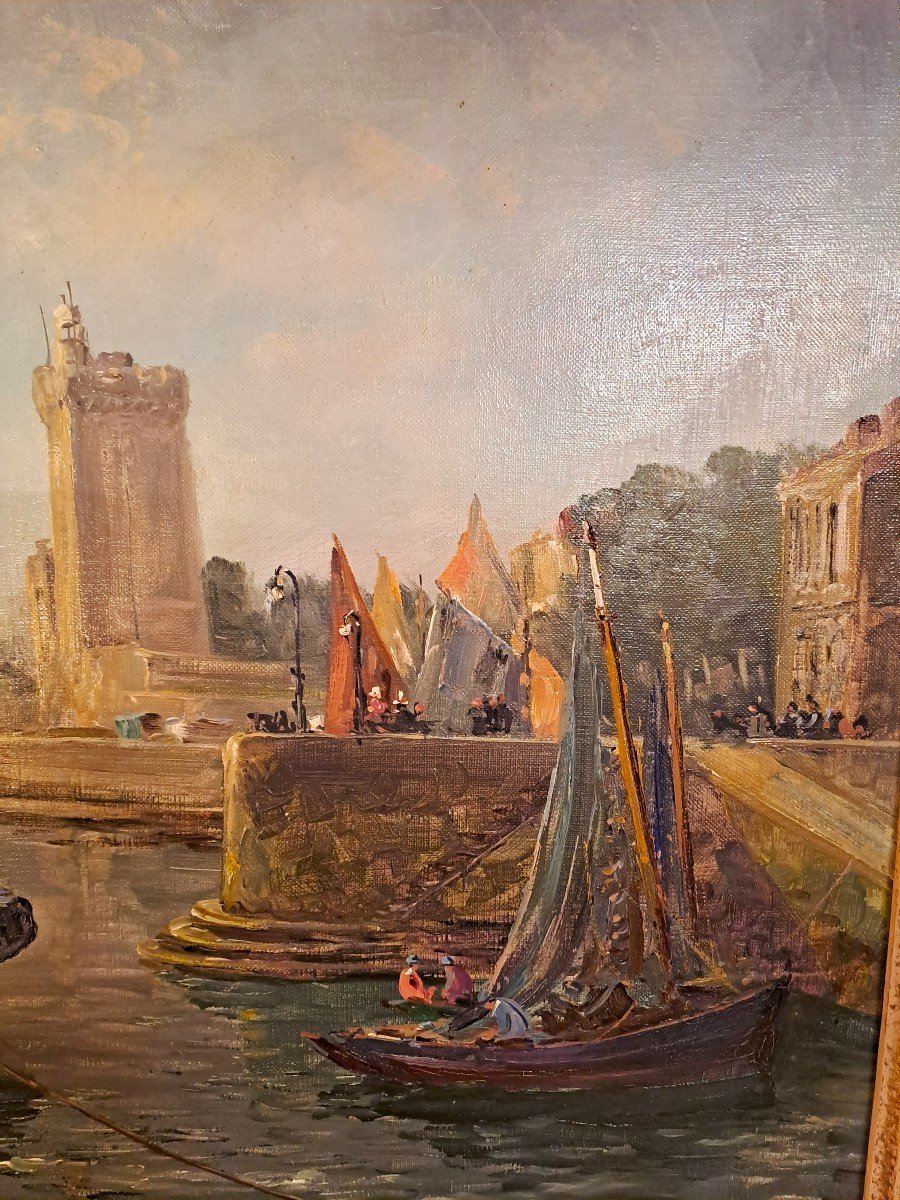 Gabriel Augizeau, Oil On Canvas "marine Des Sables d'Olonne", Mid 20th Century-photo-1