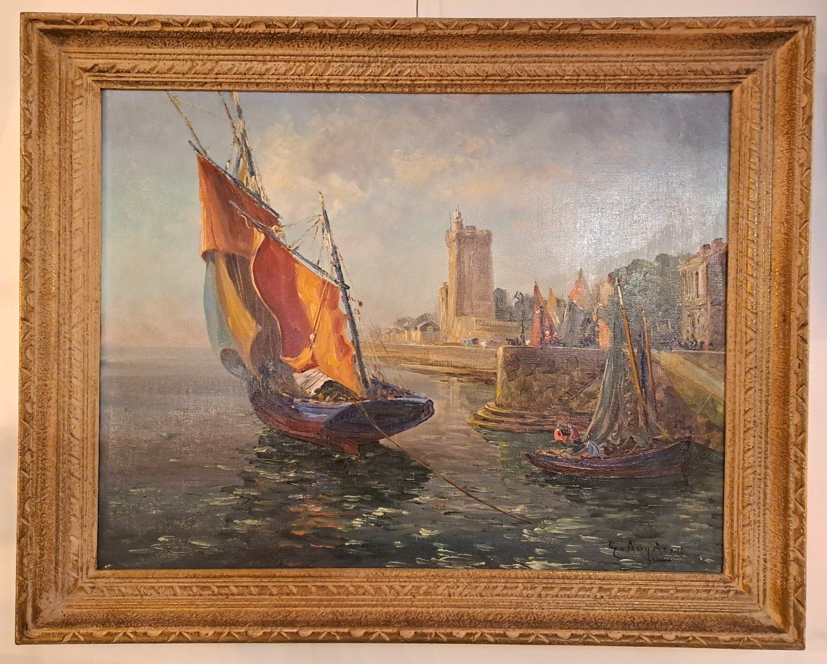 Gabriel Augizeau, Oil On Canvas "marine Des Sables d'Olonne", Mid 20th Century