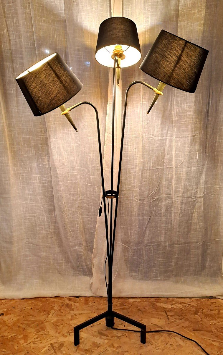 Vintage Maison Lunel Floor Lamp, In Metal And Gilded Brass, With Three Light Arms, Mid-20th-photo-2