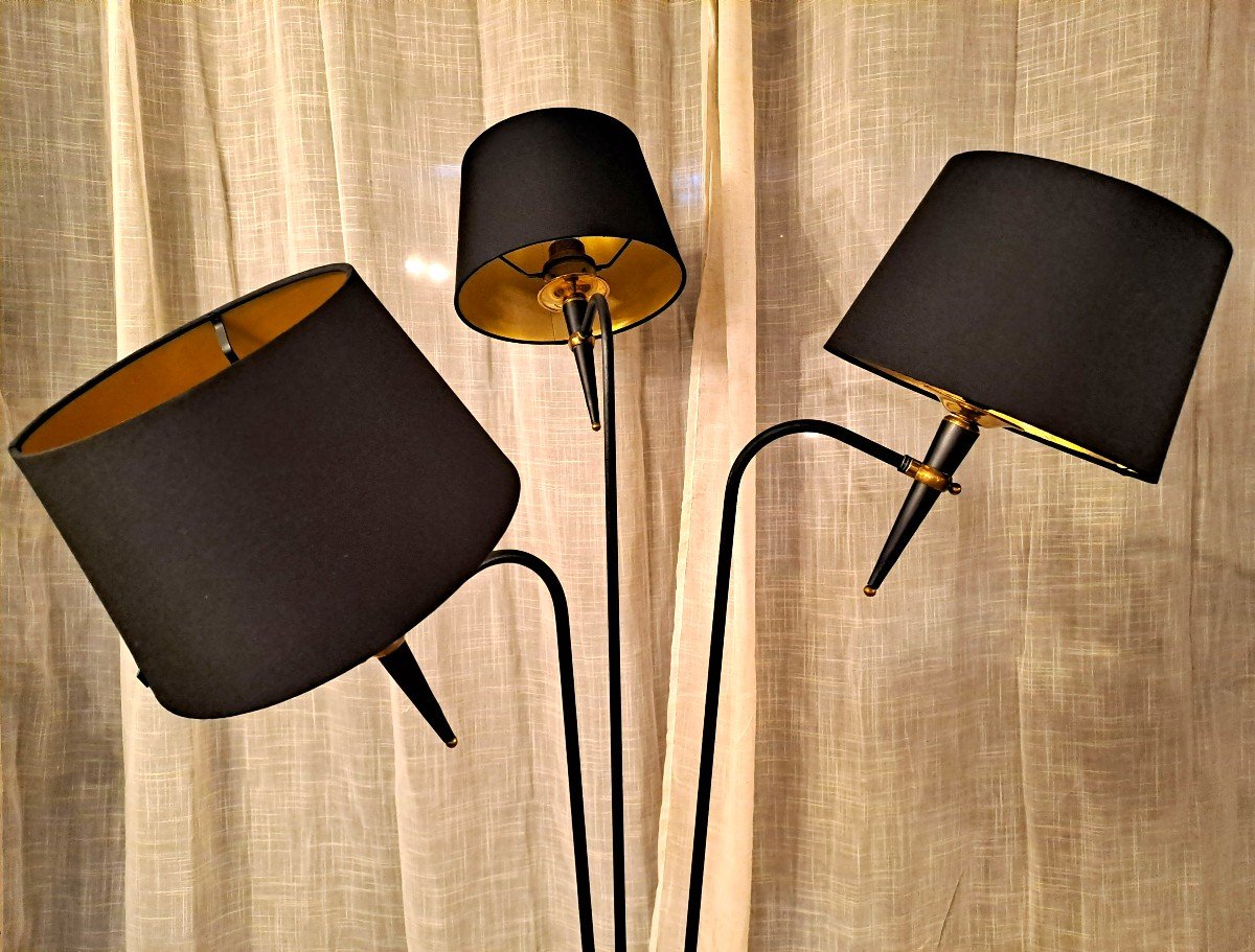 Vintage Maison Lunel Floor Lamp, In Metal And Gilded Brass, With Three Light Arms, Mid-20th-photo-2