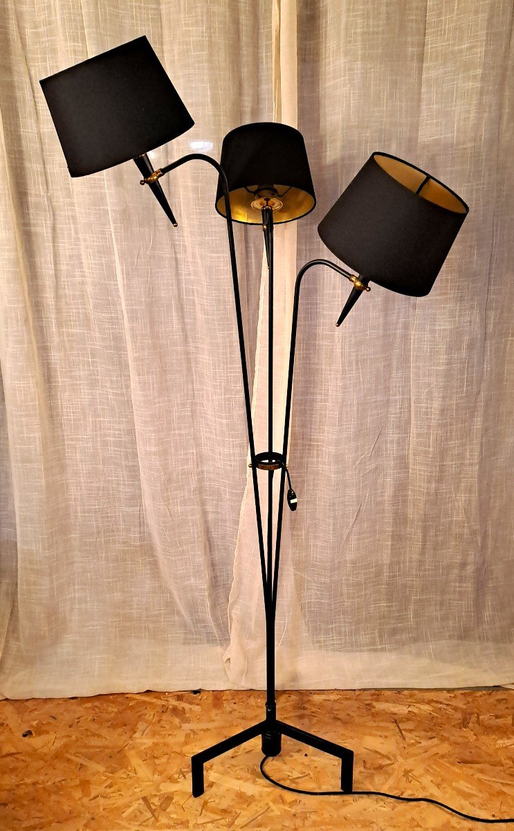 Vintage Maison Lunel Floor Lamp, In Metal And Gilded Brass, With Three Light Arms, Mid-20th-photo-4