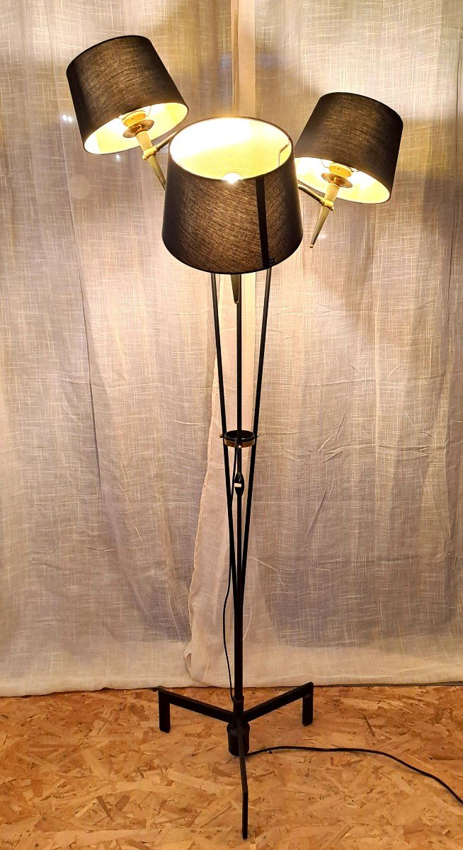 Vintage Maison Lunel Floor Lamp, In Metal And Gilded Brass, With Three Light Arms, Mid-20th-photo-5