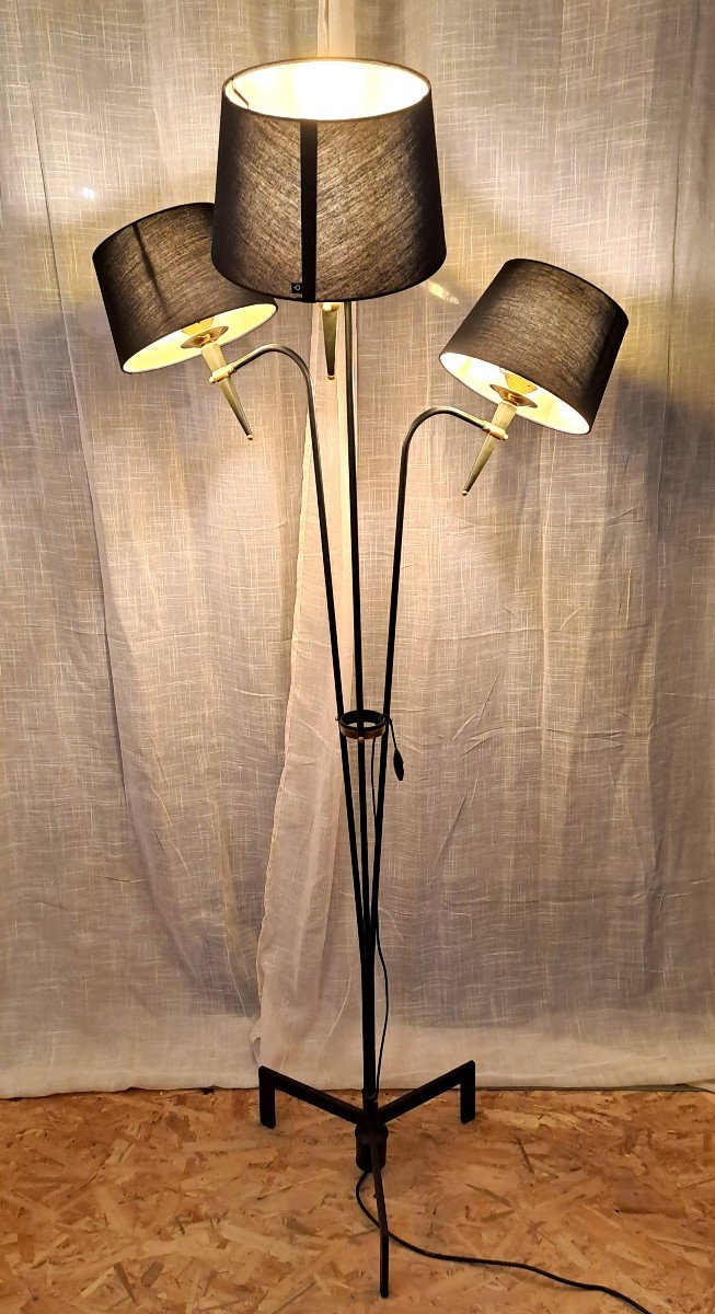 Vintage Maison Lunel Floor Lamp, In Metal And Gilded Brass, With Three Light Arms, Mid-20th-photo-7