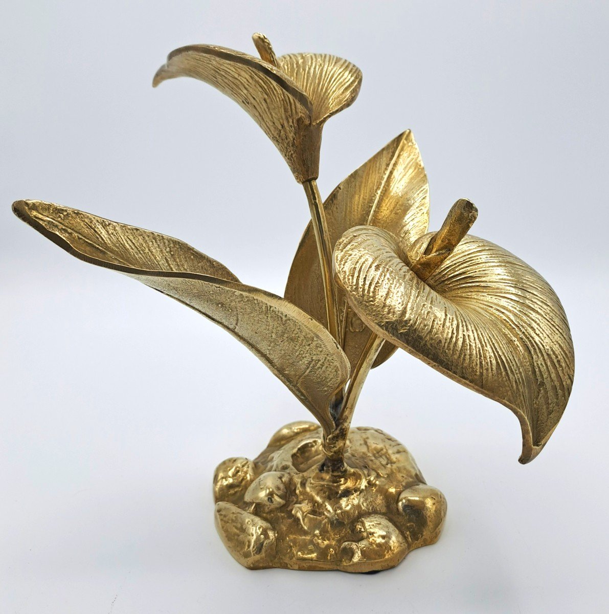 Bouquet Of Arum Flowers In Brass, Vintage Design Sculpture Second Half 20th Century-photo-4