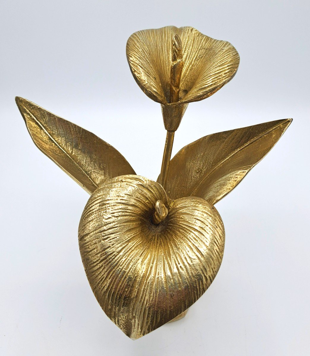 Bouquet Of Arum Flowers In Brass, Vintage Design Sculpture Second Half 20th Century-photo-1