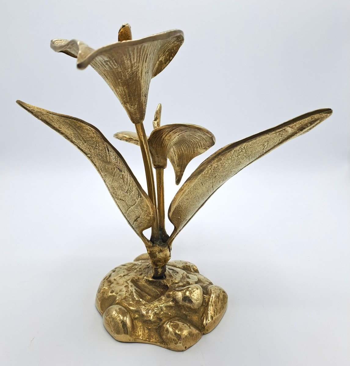 Bouquet Of Arum Flowers In Brass, Vintage Design Sculpture Second Half 20th Century-photo-4