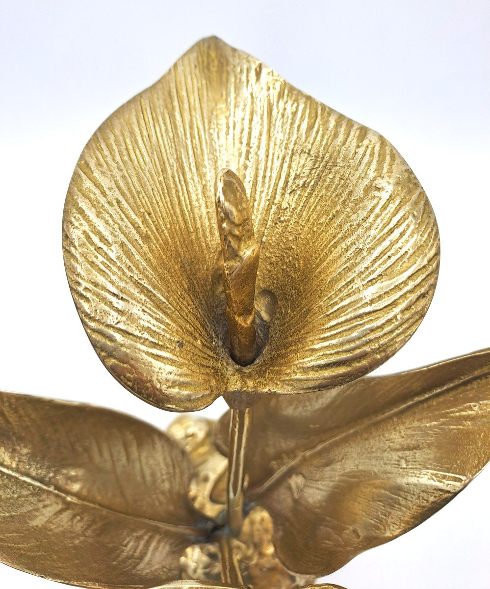 Bouquet Of Arum Flowers In Brass, Vintage Design Sculpture Second Half 20th Century-photo-6