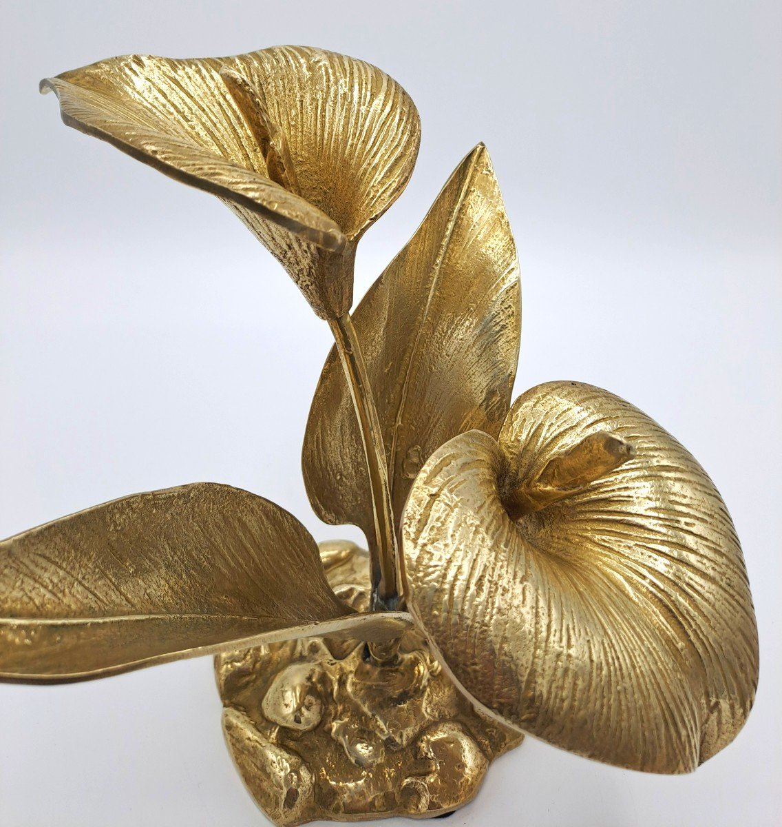 Bouquet Of Arum Flowers In Brass, Vintage Design Sculpture Second Half 20th Century-photo-7