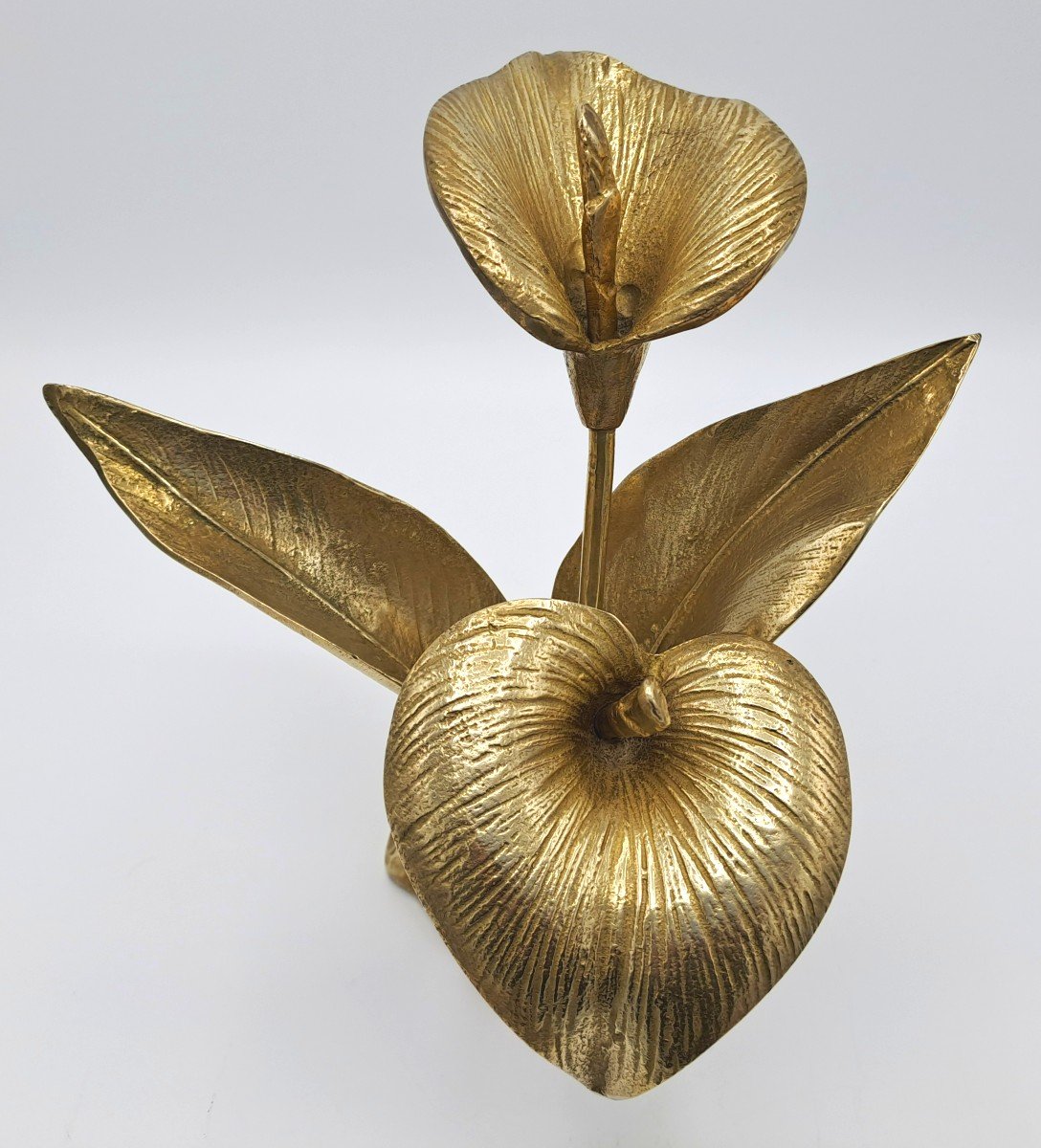 Bouquet Of Arum Flowers In Brass, Vintage Design Sculpture Second Half 20th Century-photo-8