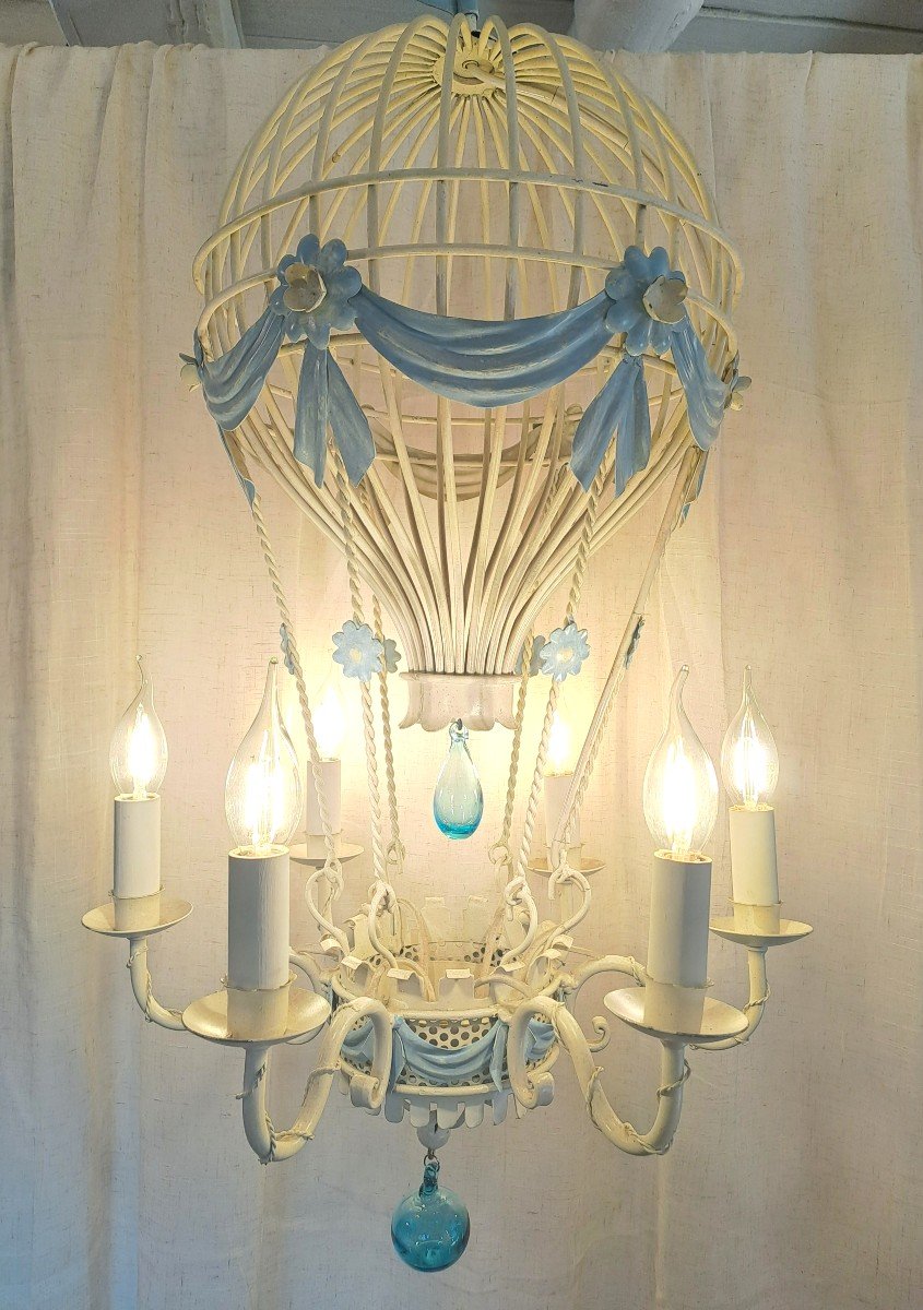 Lustre Montgolfière à 6 Bras de Lumière, Milieu XXème Siècle-photo-2