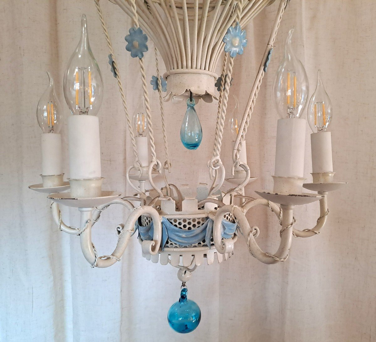 Lustre Montgolfière à 6 Bras de Lumière, Milieu XXème Siècle-photo-4