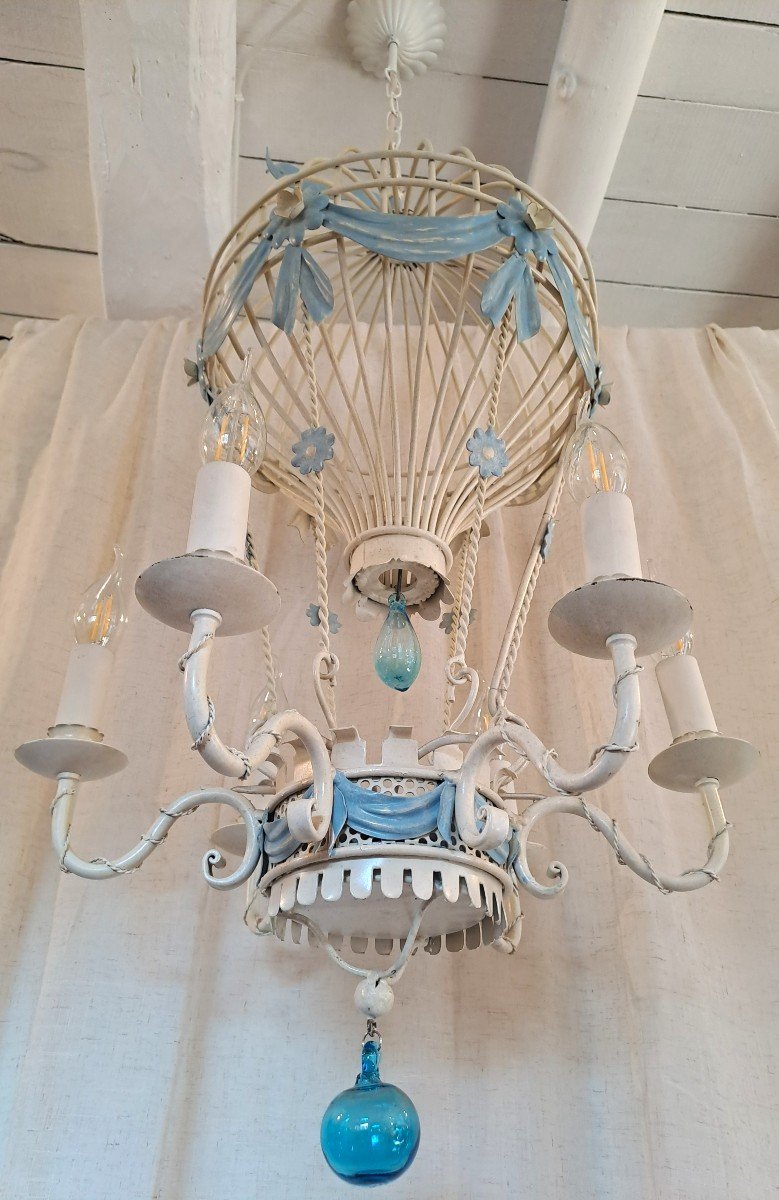 Lustre Montgolfière à 6 Bras de Lumière, Milieu XXème Siècle-photo-2