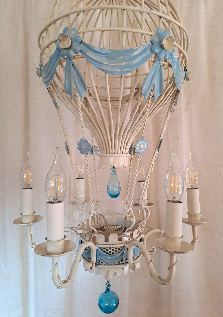 Lustre Montgolfière à 6 Bras de Lumière, Milieu XXème Siècle-photo-6