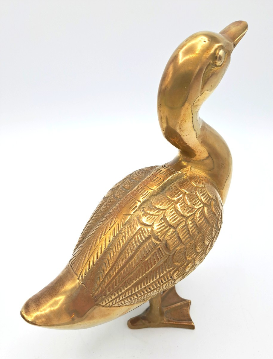 Polished Brass Duck, Mid-20th Century Vintage Design-photo-2