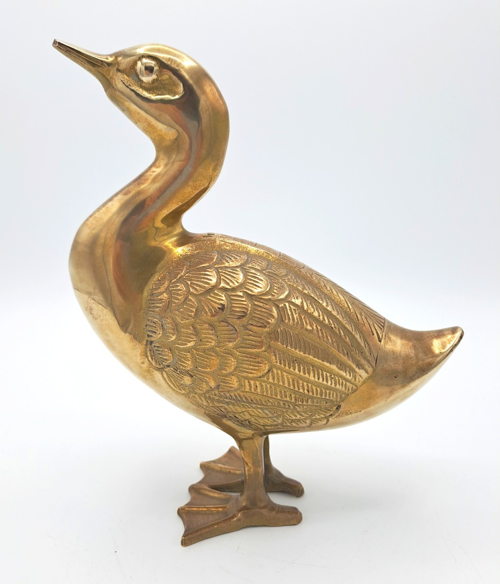 Polished Brass Duck, Mid-20th Century Vintage Design-photo-1