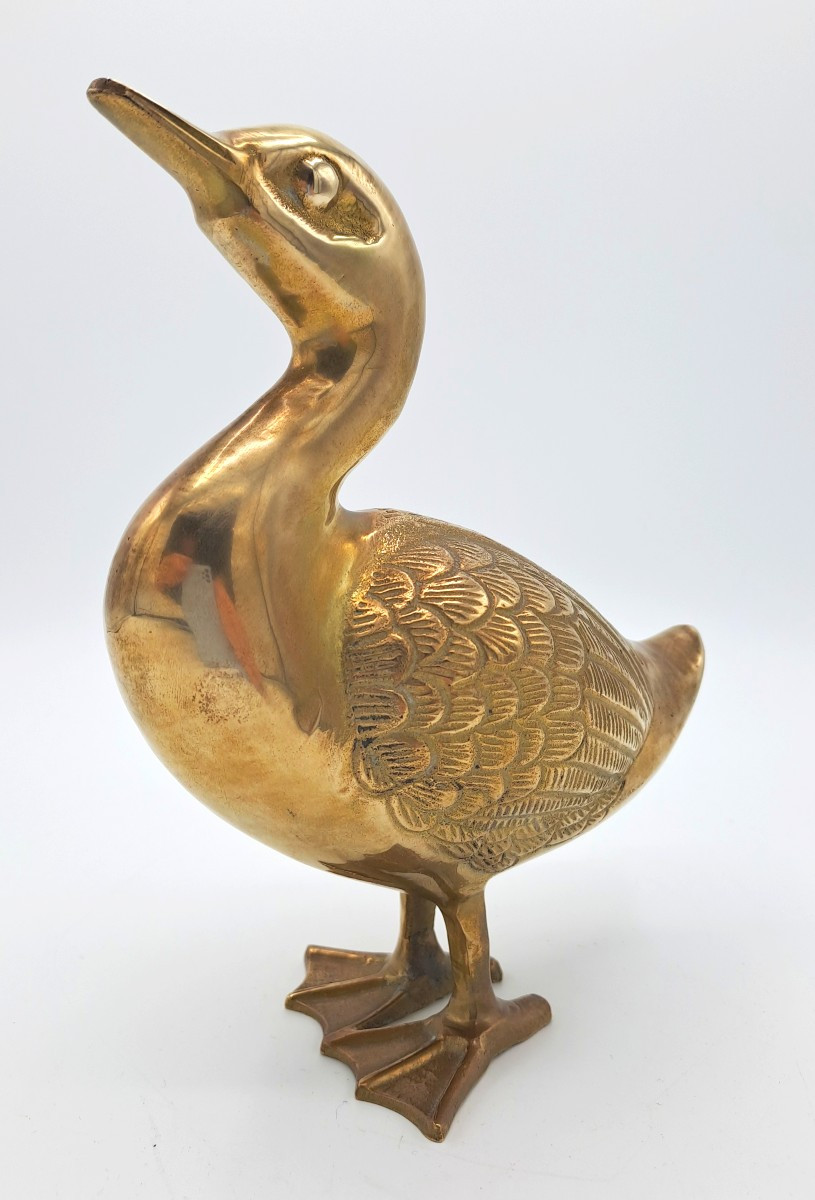 Polished Brass Duck, Mid-20th Century Vintage Design-photo-2